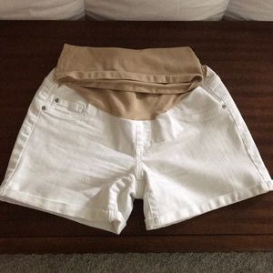 White denim maternity shorts